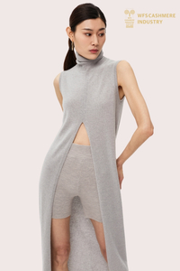 Women's Luxury Pure Cashmere High Neck Grey Dress | Premium Sweater Dress OEM Manufacturer