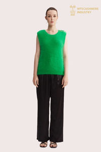 Custom 100% Cashmere Bright Green Round Collar Vest | Sleeveless Sweater OEM Factory