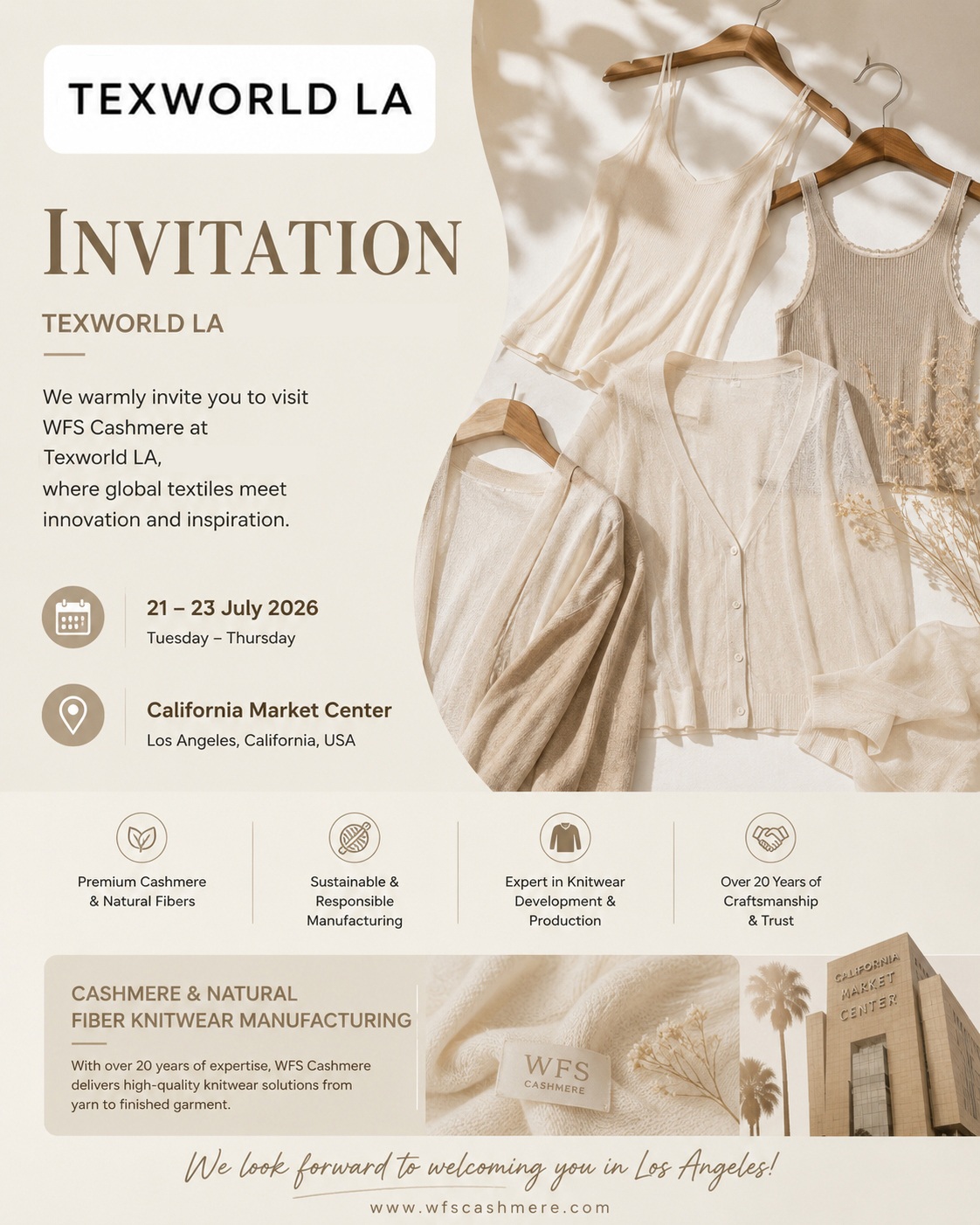 WFS Cashmere at Texworld Los Angeles 2026 — West Coast, World-Class Knitwear