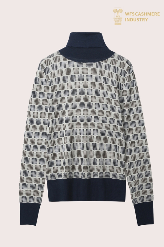 Custom Color-Block Turtleneck Jumper | Intarsia Knitwear OEM