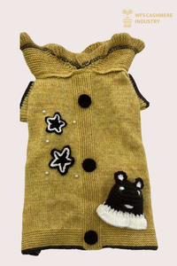 7GG Ruffle-Collar Pet Sweater with Crochet Bear Appliqué | Artisan Pet Knitwear OEM