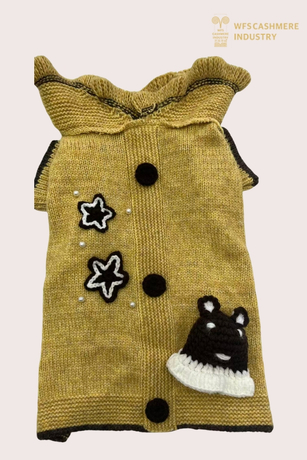 7GG Ruffle-Collar Pet Sweater with Crochet Bear Appliqué | Artisan Pet Knitwear OEM
