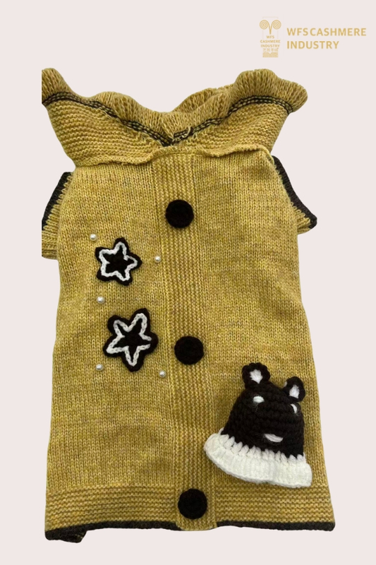 7GG Ruffle-Collar Pet Sweater with Crochet Bear Appliqué | Artisan Pet Knitwear OEM