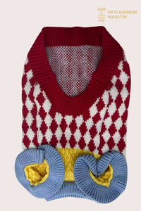 7GG Argyle V-Neck Pet Sweater with Colour Block Design | Preppy Pet Knitwear OEM