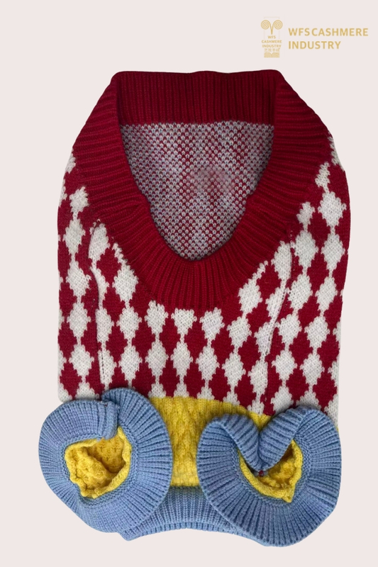 7GG Argyle V-Neck Pet Sweater with Colour Block Design | Preppy Pet Knitwear OEM