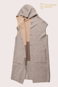 Women's Long Sleeveless Hoodie Cardigan in Double-Face Wool Cashmere