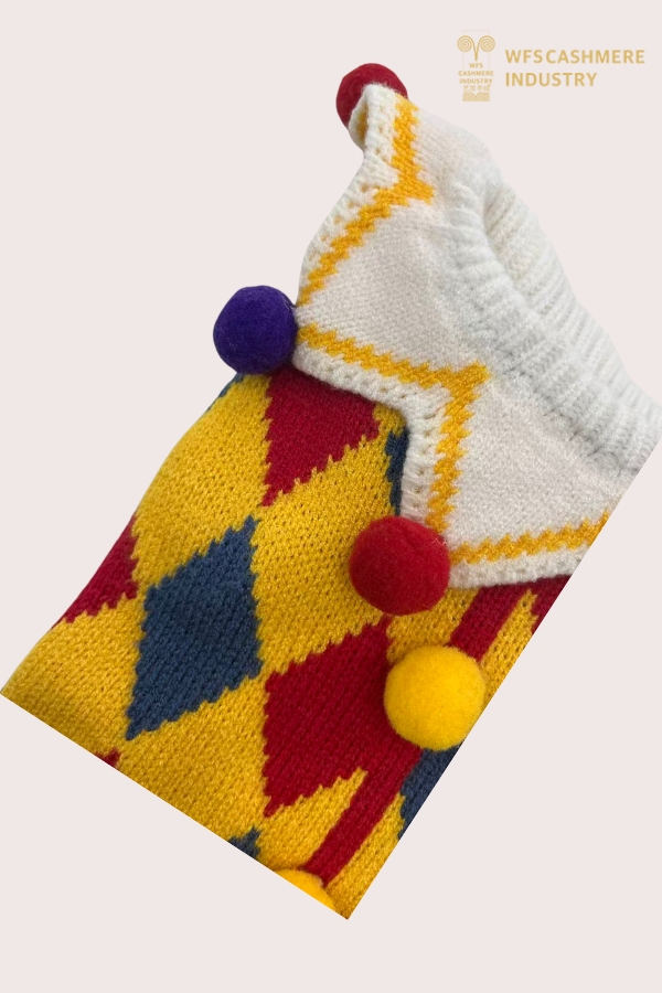 7GG Harlequin Jester Pet Sweater with Pom-Pom Collar | Costume Pet Knitwear OEM