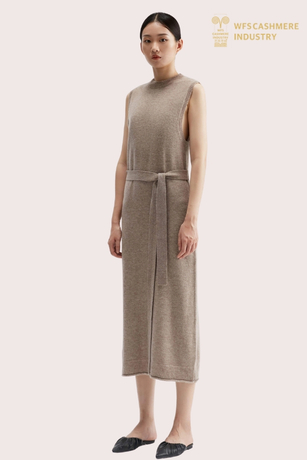 Women's Versatile Belted Cashmere Tunic Midi Dress | Luxury Knitwear OEM Manufacturer