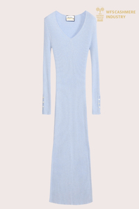 Women's Elegant V-Neck Cashmere Long Dress | Luxury Knitwear OEM Manufacturer