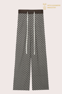 Women's Black & White Striped Wide-Leg Knit Pants with Lace-Up | Resort Wear OEM Manufacturer