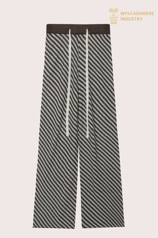 Women's Black & White Striped Wide-Leg Knit Pants with Lace-Up | Resort Wear OEM Manufacturer