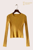 100% Wool Rib Knit Long Sleeve Crew Neck Top, 12GG S2617