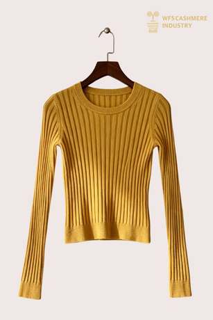 100% Wool Rib Knit Long Sleeve Crew Neck Top, 12GG S2617