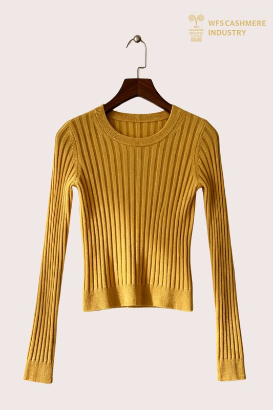 100% Wool Rib Knit Long Sleeve Crew Neck Top, 12GG S2617