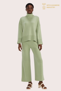 Women's Light Green Knit Wide-Leg Pants | Fluid Loungewear OEM Manufacturer