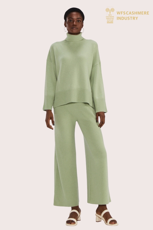 Women's Light Green Knit Wide-Leg Pants | Fluid Loungewear OEM Manufacturer