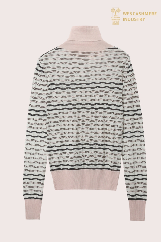 Custom Pink Striped Turtleneck Pullover | Cashmere Knitwear OEM