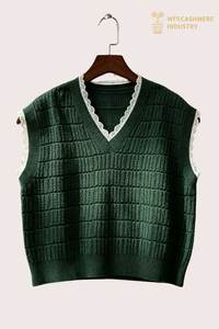 100% Kasmir Kabel Knit V-Neck Sweater Vest, 7GG S2604