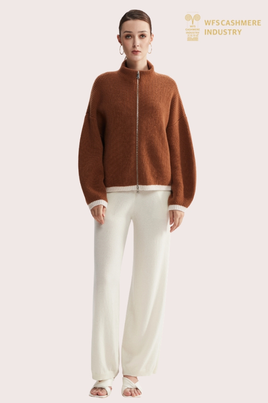 Heavyweight 5GG Pure Cashmere Turtleneck Zip-Up Cardigan | OEM Knitwear Manufacturer