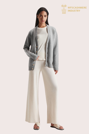 Premium Women's Pure Cashmere V-Neck Cardigan | Custom Grey Knitwear OEM/ODM Manufacturer