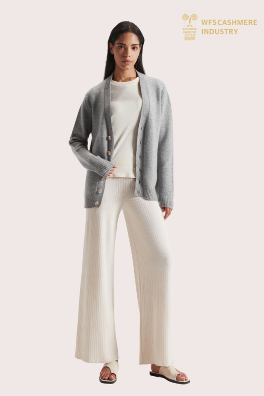 Premium Women's Pure Cashmere V-Neck Cardigan | Custom Grey Knitwear OEM/ODM Manufacturer