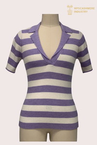 12GG Worsted Wool Open-Collar Striped Pullover | Polo Knitwear OEM