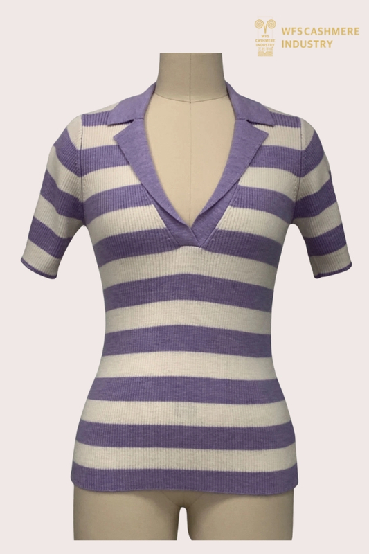 12GG Worsted Wool Open-Collar Striped Pullover | Polo Knitwear OEM