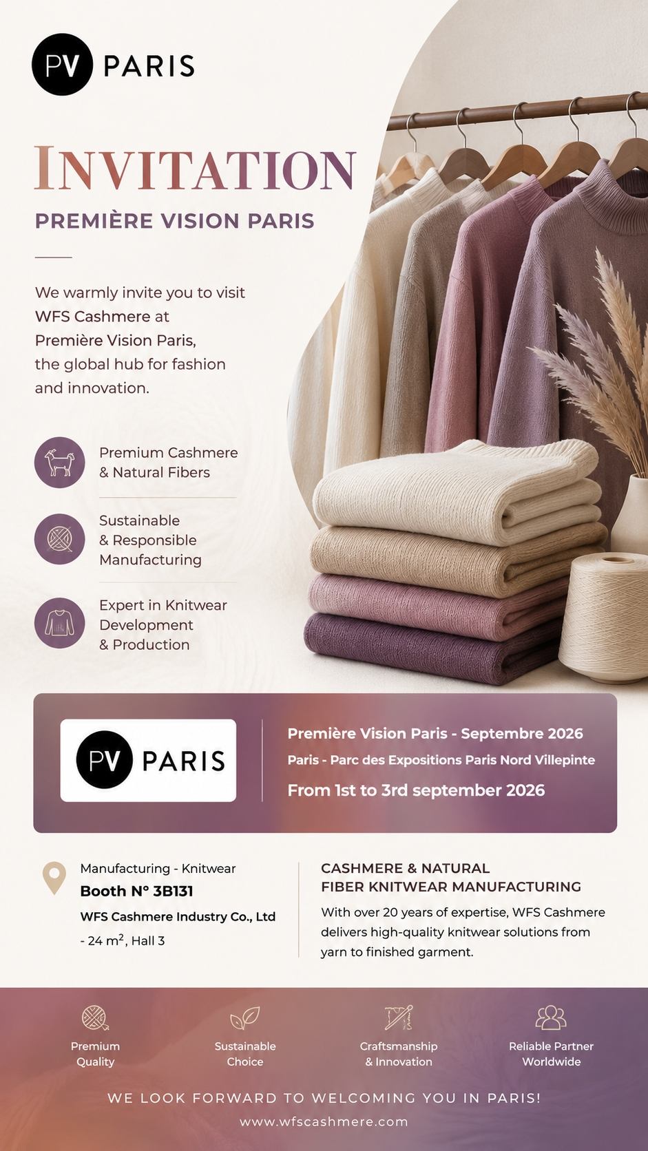 WFS Cashmere Is Heading to Premi&egrave;re Vision Paris 2026 — Come Meet Us at Booth 3B131